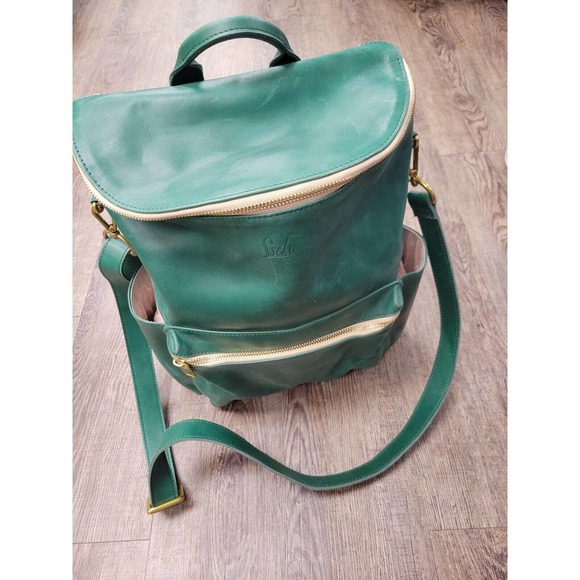 Sseko Handbags - Sseko Designs Genuine Leather Green Crescent Convertible Crossbody Backpack Purs